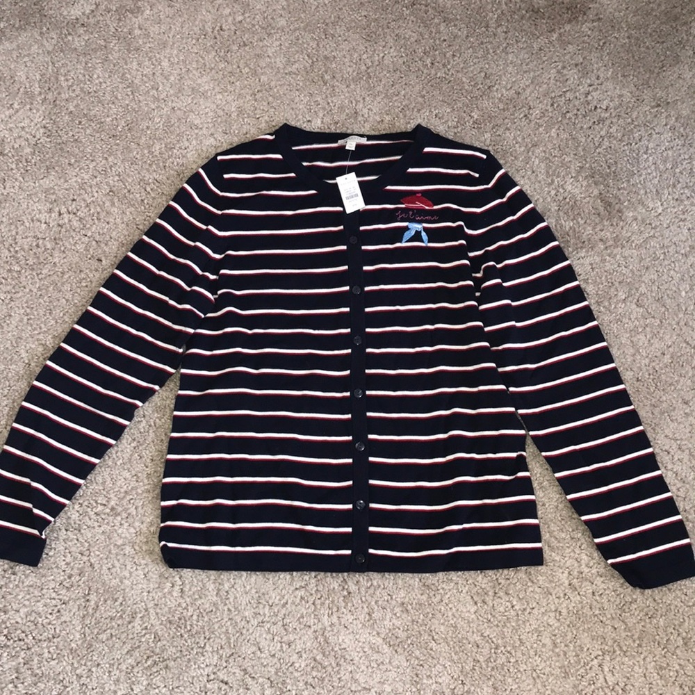 NWT Talbots Petite Navy Red & White Sweater Size M